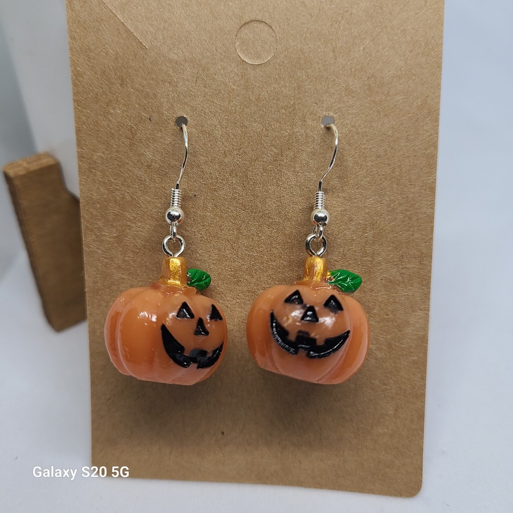 Handmade Pumpkin Earrings‎ Halloween Jack O Lantern Dangle Drop Women NEW .5"